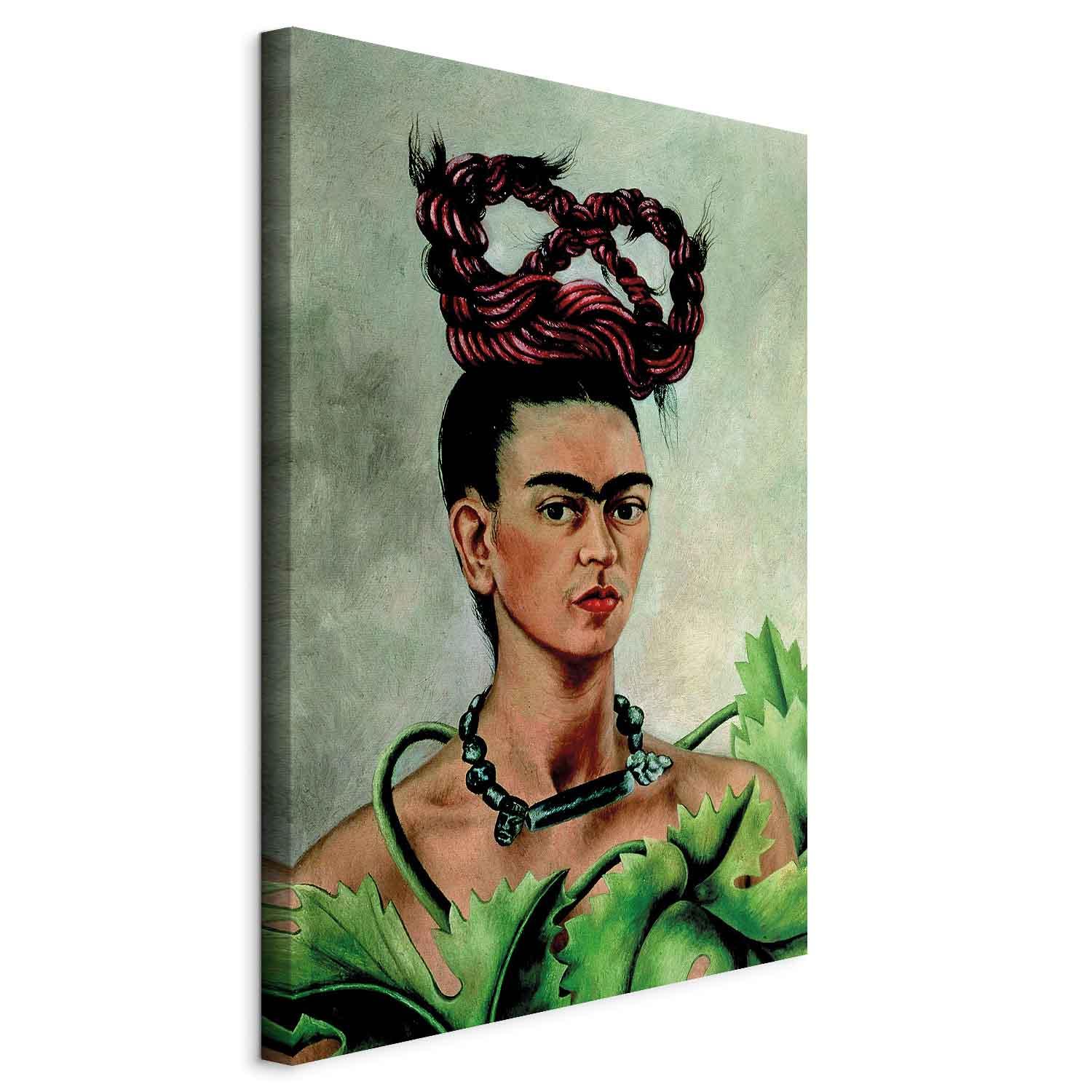 Frida Kahlo lærredsbillede - Selvportræt med fletning reproduktion - 60 x 90 cm - På italiensk lærred billede