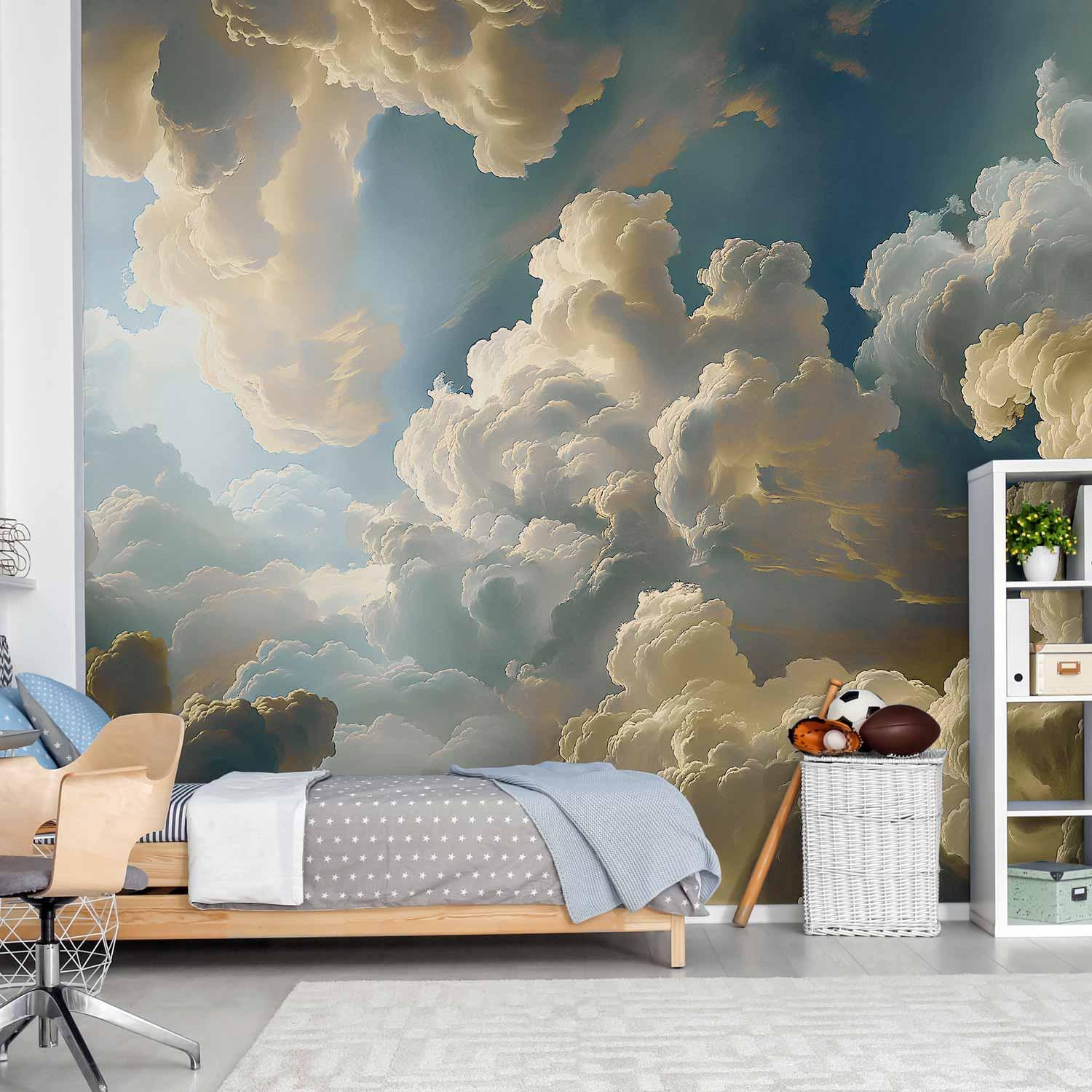 Fototapet med skyer - Sol og skygger, et teatralsk naturspil højt over jorden - 196 x 140 cm - Selvklæbende