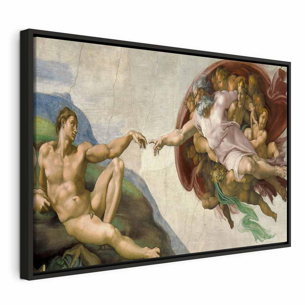 Michelangelo Skabelsen af Adam II billede på lærred - 120 x 80 cm - I en sort træramme billede