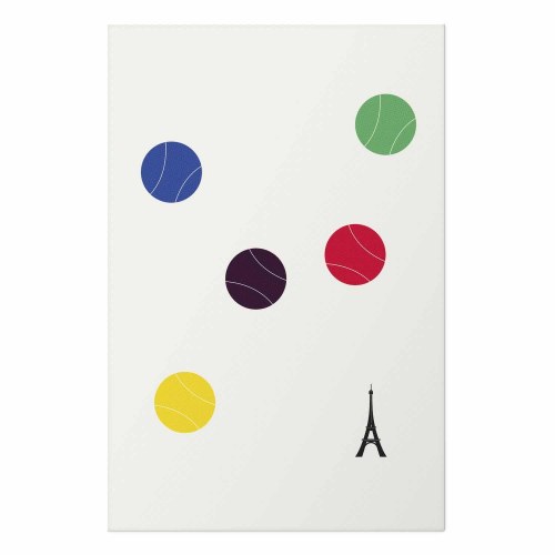 Abstrakt plakat med Eiffeltårnet og farverige tennisbolde