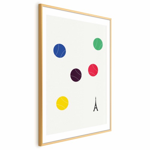 Abstrakt plakat med Eiffeltårnet og farverige tennisbolde