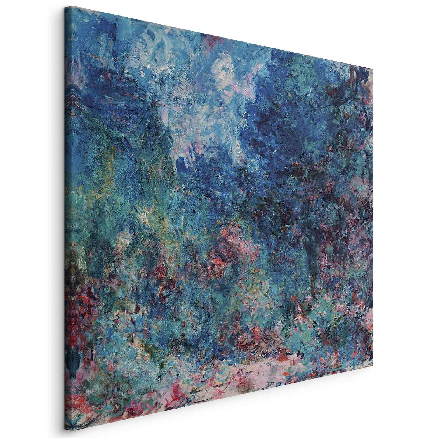 Reproduktion på lærred - Claude Monet, Kunstnerens hus set fra rosenhaven vægbillede - 40 x 40 cm - På italiensk lærred