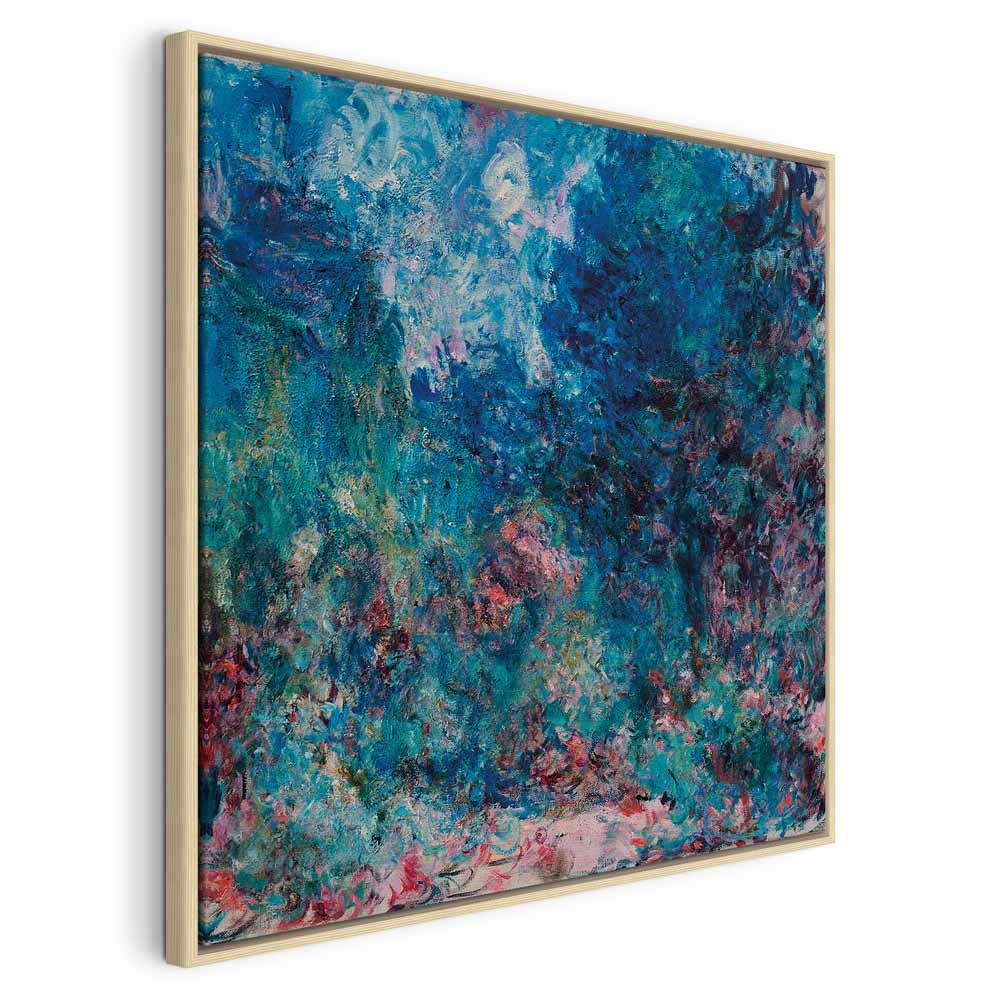Reproduktion på lærred - Claude Monet, Kunstnerens hus set fra rosenhaven vægbillede - 80 x 80 cm - I en naturlig træramme