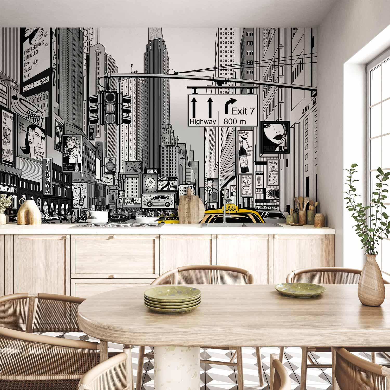 Fototapet Comic Book City - New York Street i pop art-stil - 400 x 280 cm - Vandtæt