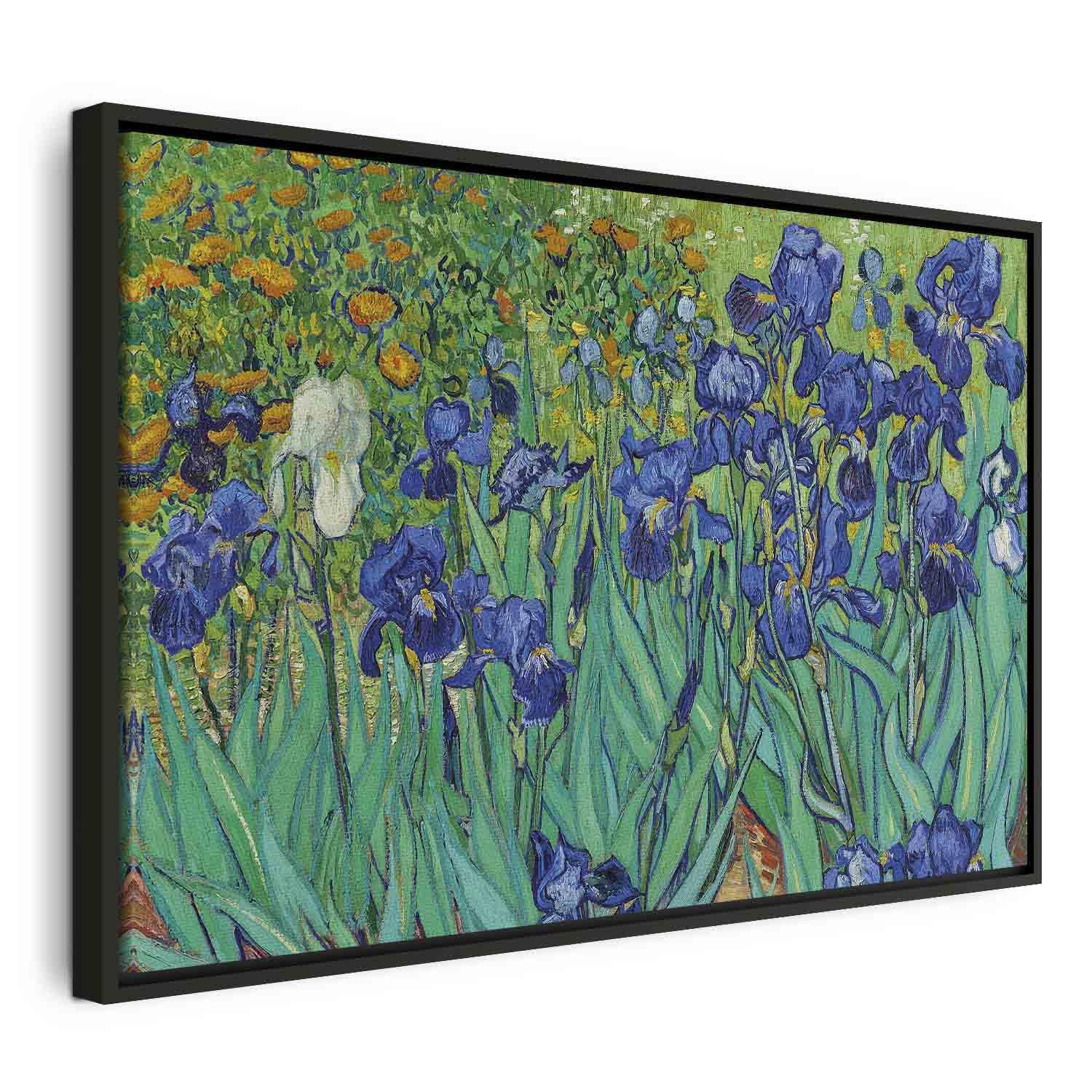 Billede på lærred med Vincent van Gogh - Iriser, reproduktion til vægdekoration - 120 x 80 cm - I en sort træramme