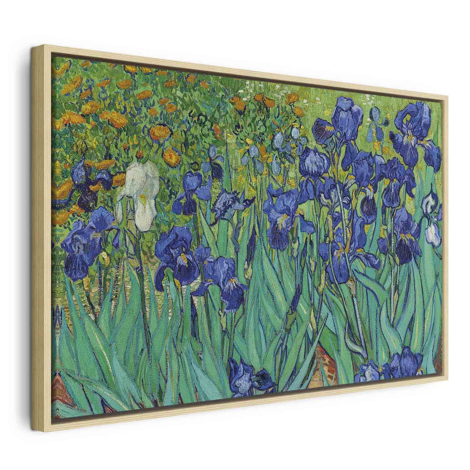 Billede på lærred med Vincent van Gogh - Iriser, reproduktion til vægdekoration - 120 x 80 cm - I en naturlig træramme