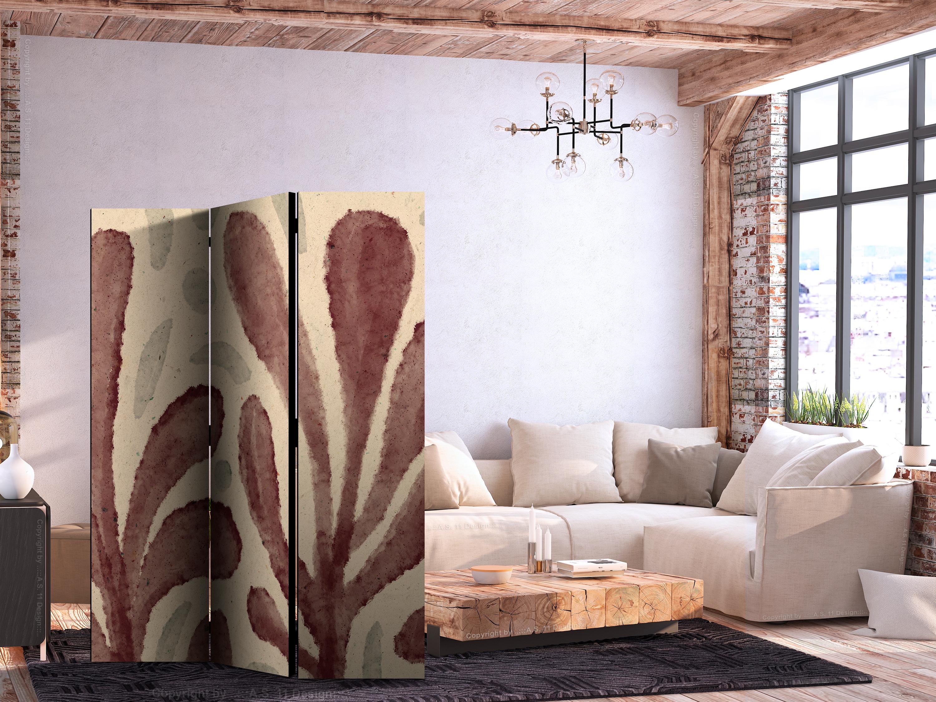 3-delt skærmvæg Waving Leaves 135 x 172 cm - rumdeler med planteformer i Matisse-stil - 135 x 172 cm - Dobbeltsiddet billede