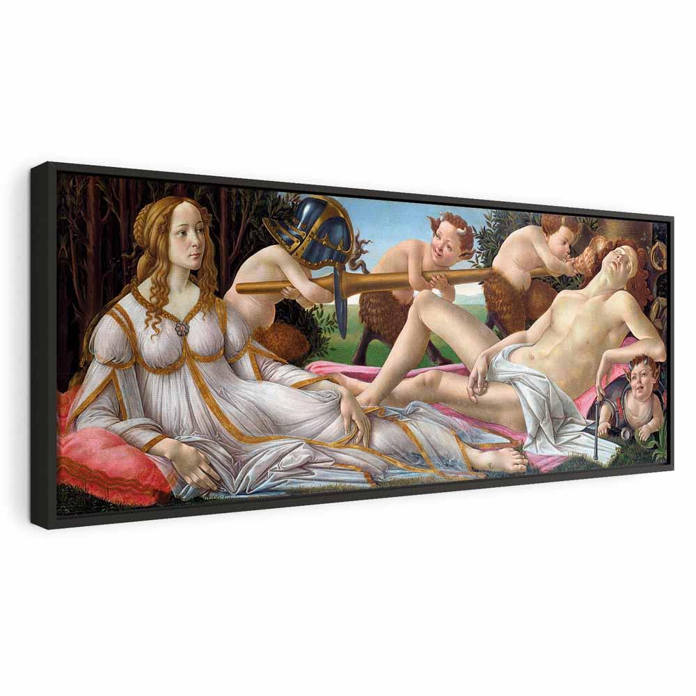 Sandro Botticelli Venus og Mars billede på lærred 100 x 40 cm - 100 x 40 cm - I en sort træramme billede