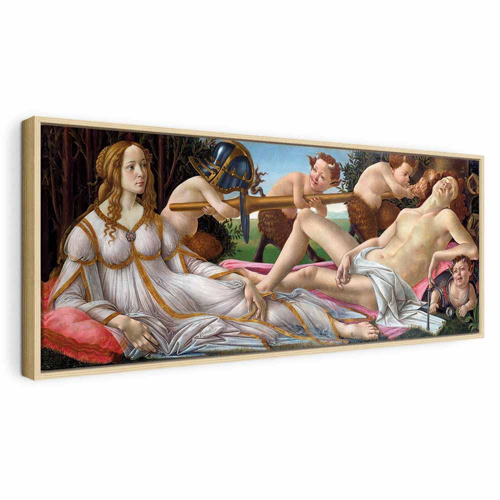Sandro Botticelli Venus og Mars billede på lærred 100 x 40 cm - 100 x 40 cm - I en naturlig træramme billede