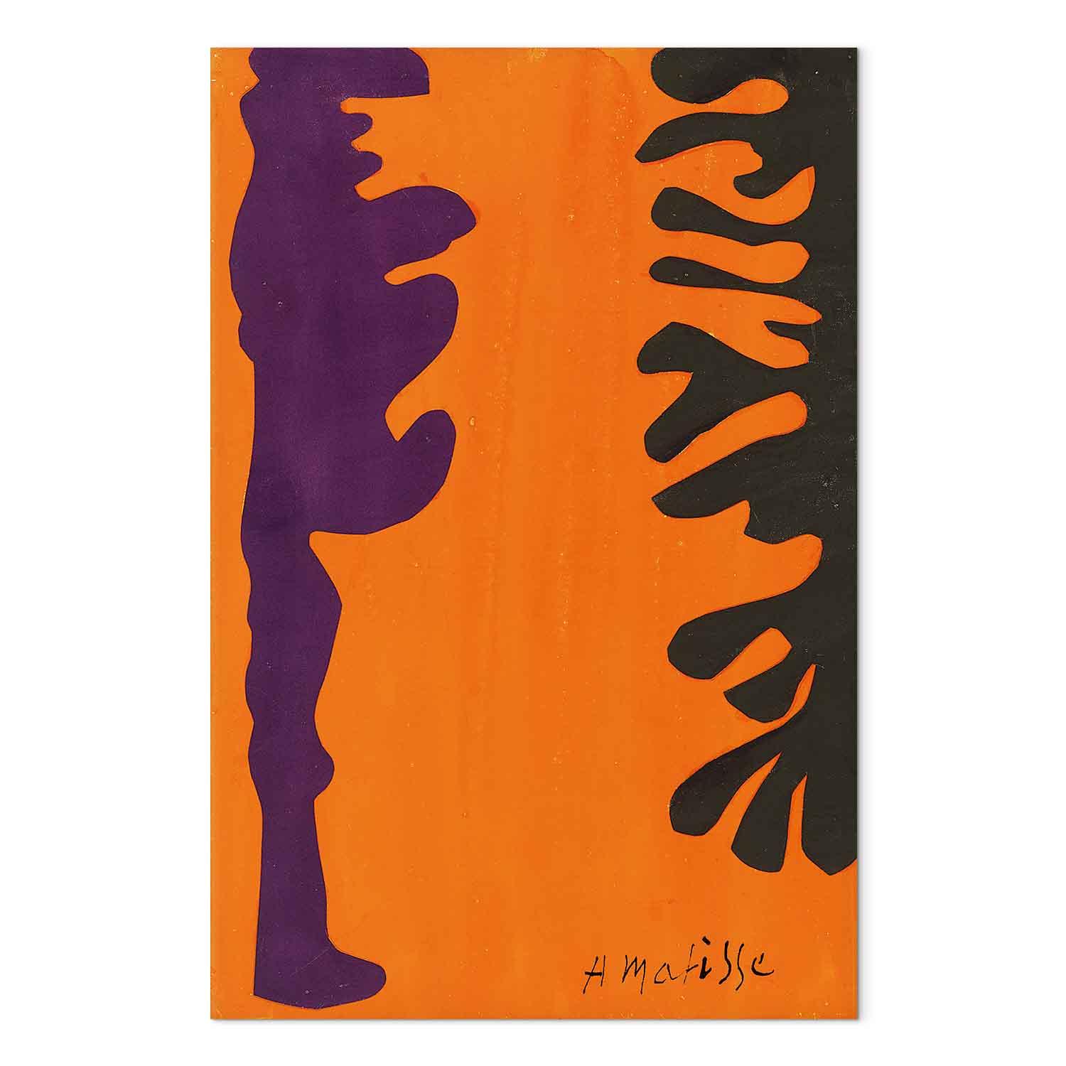 Henri Matisse billede på lærred - Sorte og violette arabesker på orange - 60 x 90 cm - Akustisk billede