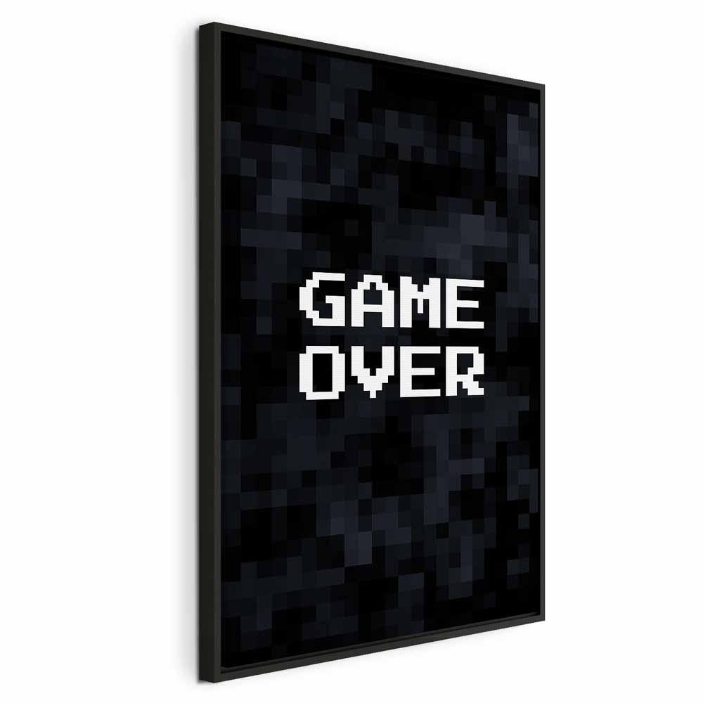 Lærredsbillede Pixel Game Over - vægbillede med pixelmotiv og tryk på kanterne - 40 x 60 cm - I en sort træramme