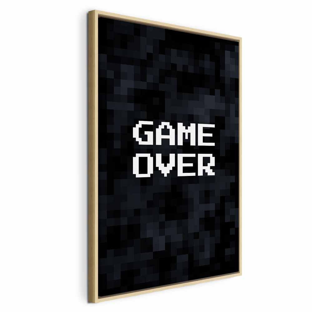 Lærredsbillede Pixel Game Over - vægbillede med pixelmotiv og tryk på kanterne - 40 x 60 cm - I en naturlig træramme