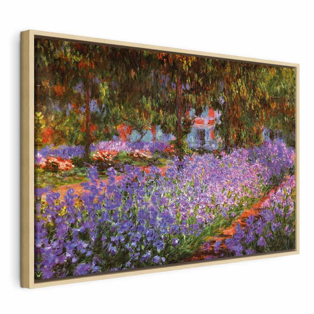Claude Monet billede på lærred - Kunstnerens have i Giverny - 60 x 40 cm - I en naturlig træramme billede