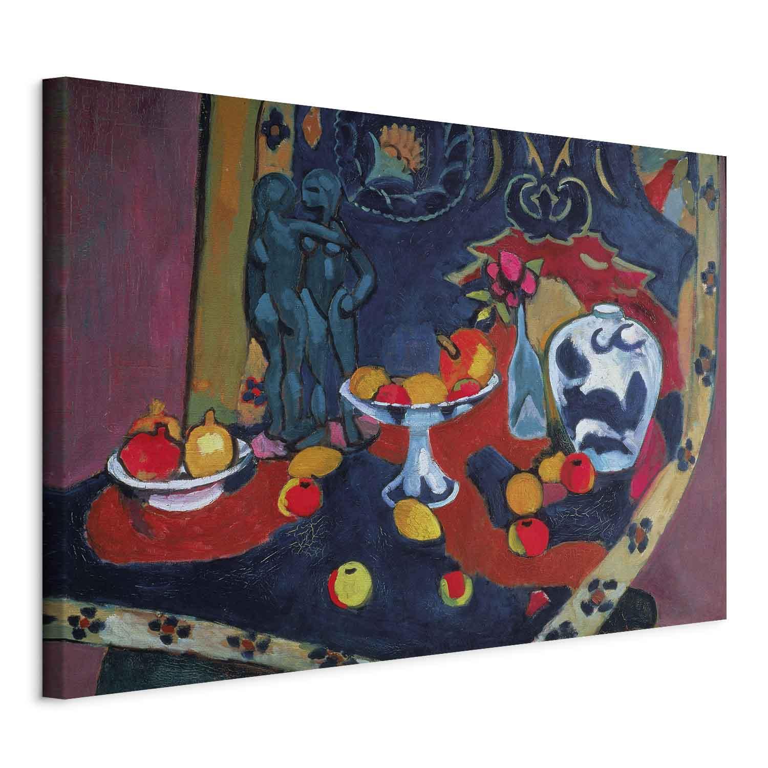 Henri Matisse billede på lærred - Stilleben med frugt og bronzestatuette - 90 x 60 cm - På italiensk lærred billede