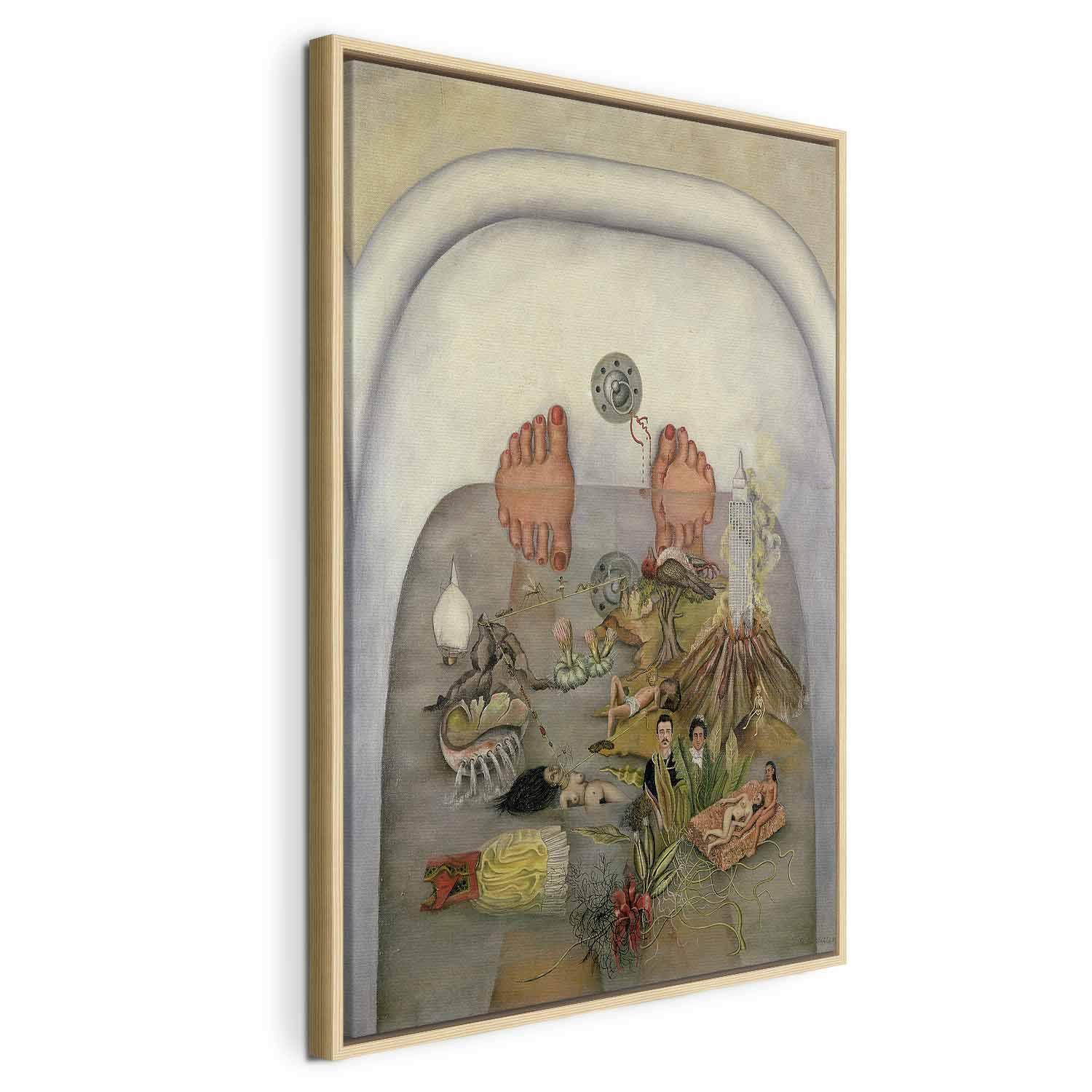 Frida Kahlo lærredsbillede - Hvad vandet gav mig - 80 x 120 cm - I en naturlig træramme
