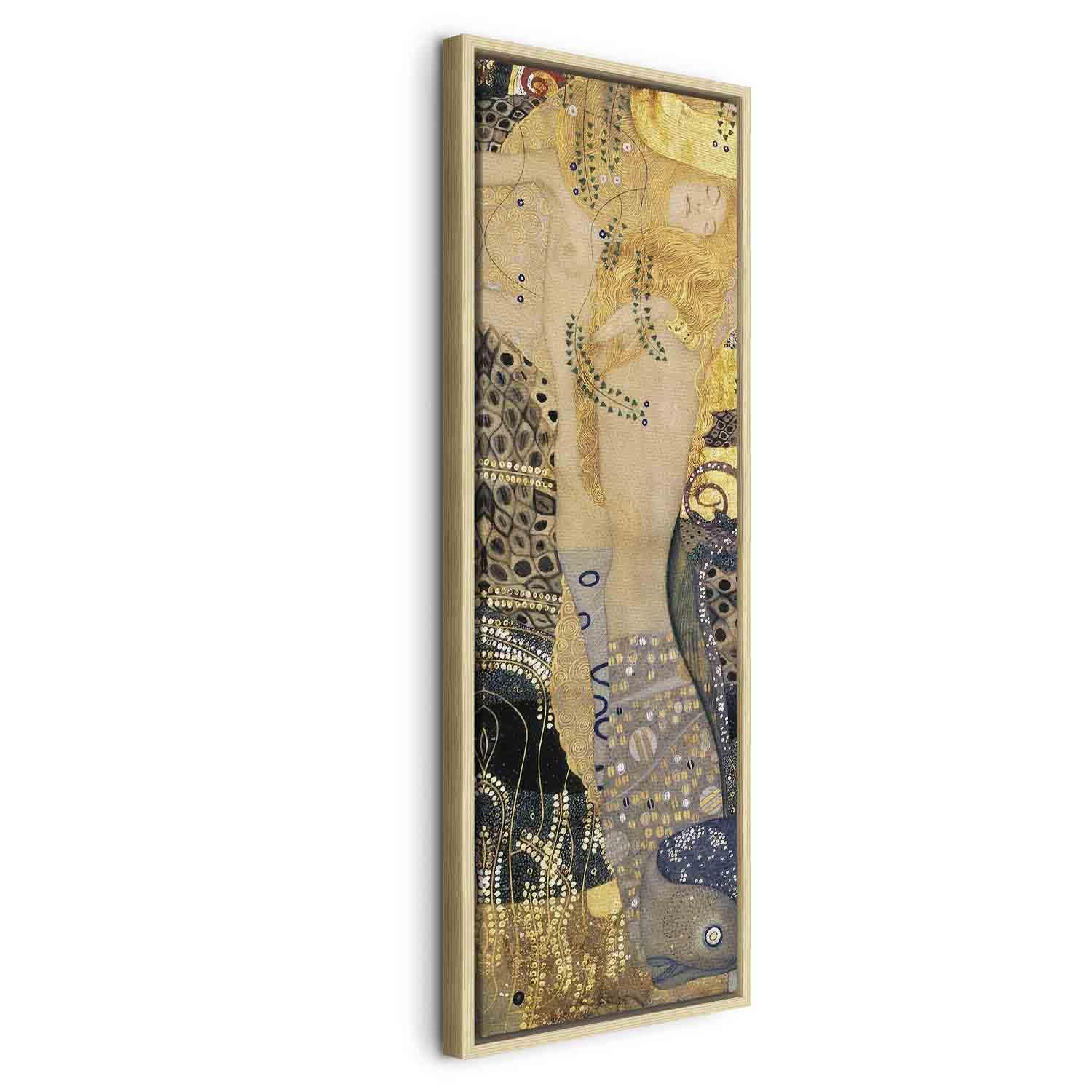 Gustav Klimt Vandslanger billede på lærred - 40 x 120 cm - I en naturlig træramme
