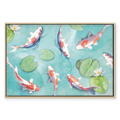 Lærredsbillede Dam i Japan med koi-fisk