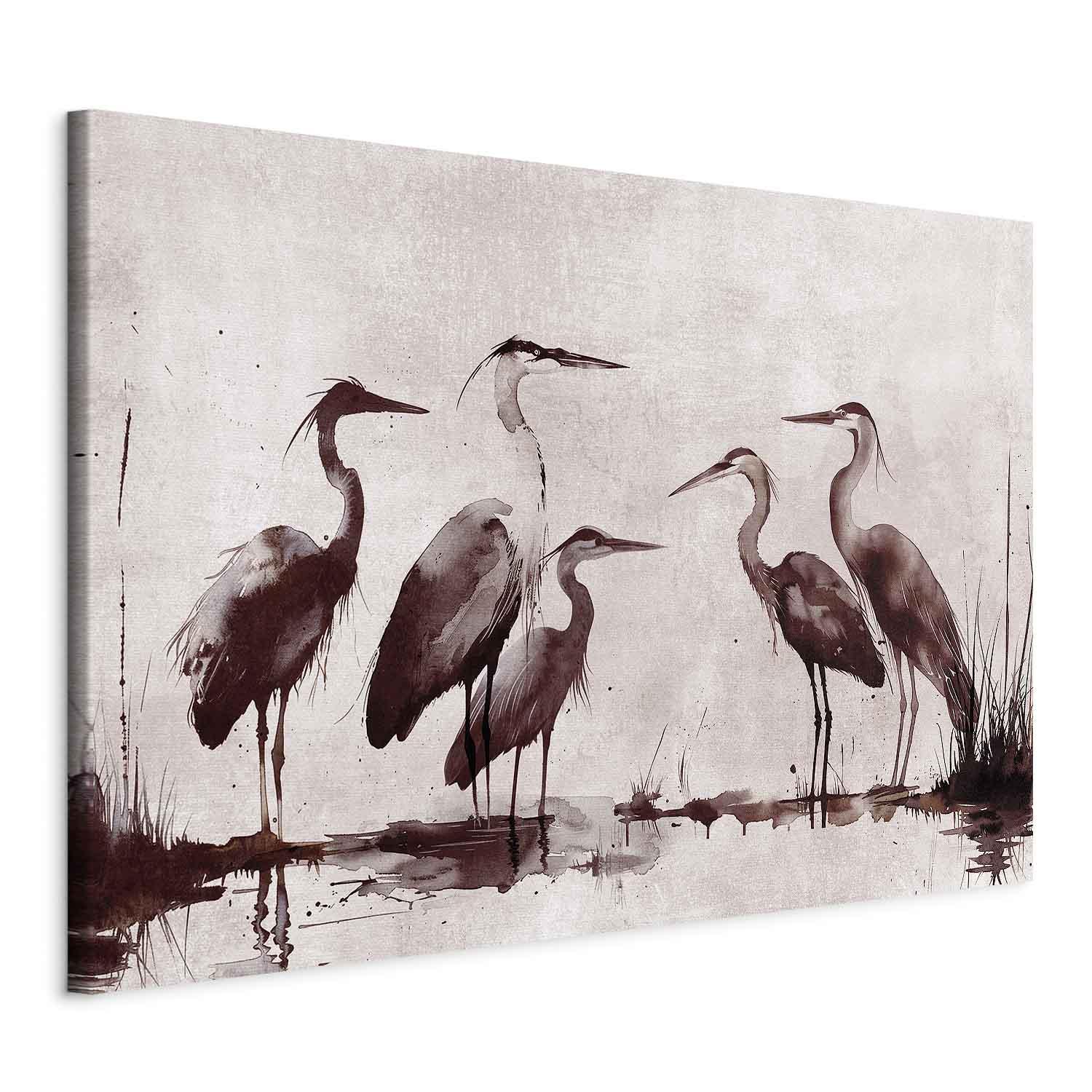 XXL lærredsbillede med hejrer i blæk - 170 x 113 cm billede
