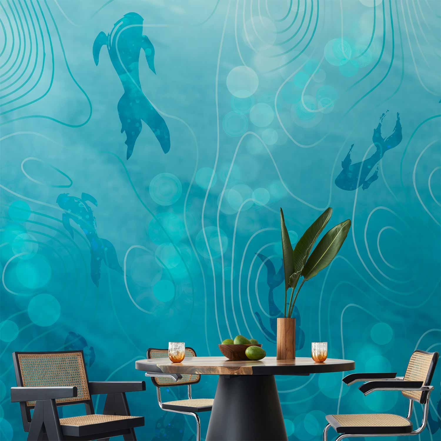 Fototapet Japanese Pond - vægtapet med japansk dammotiv og fisk - 400 x 280 cm - Vandtæt