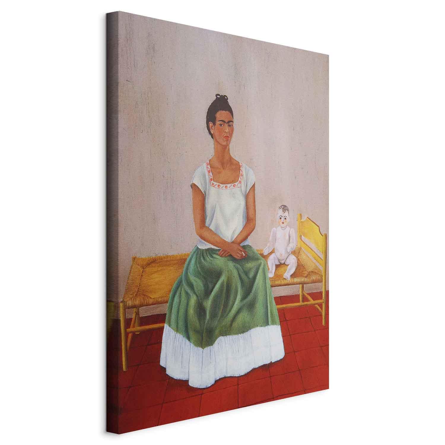 Frida Kahlo billede på lærred - Mig og min dukke - 80 x 120 cm - På italiensk lærred