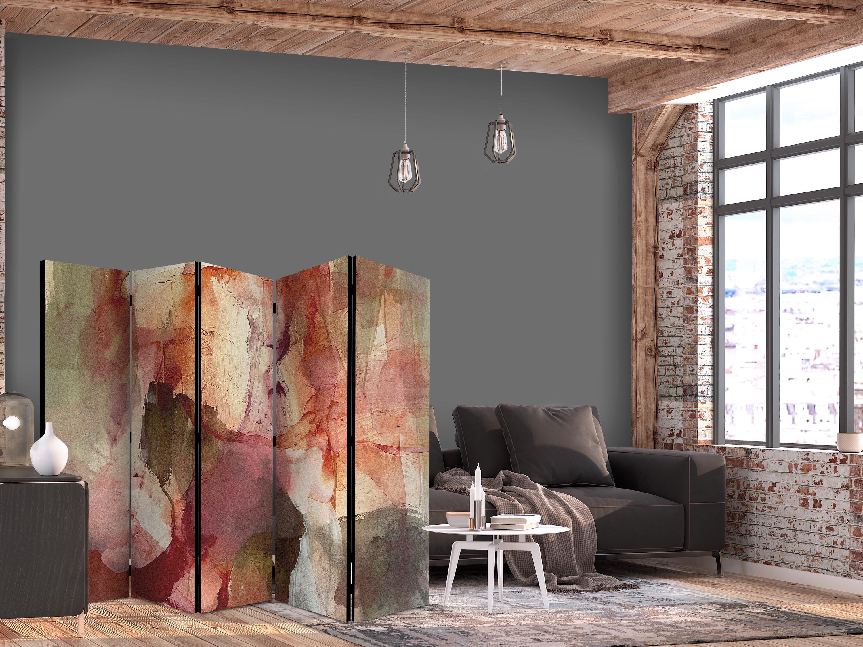 Skærmvæg Rose abstraktion 225 x 172 cm - 5-panels rumdeler - 225 x 172 cm - Akustik