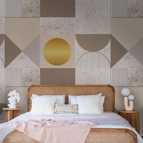 Fototapet abstrakt geometrisk mønster i beige og guld
