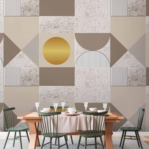 Fototapet abstrakt geometrisk mønster i beige og guld