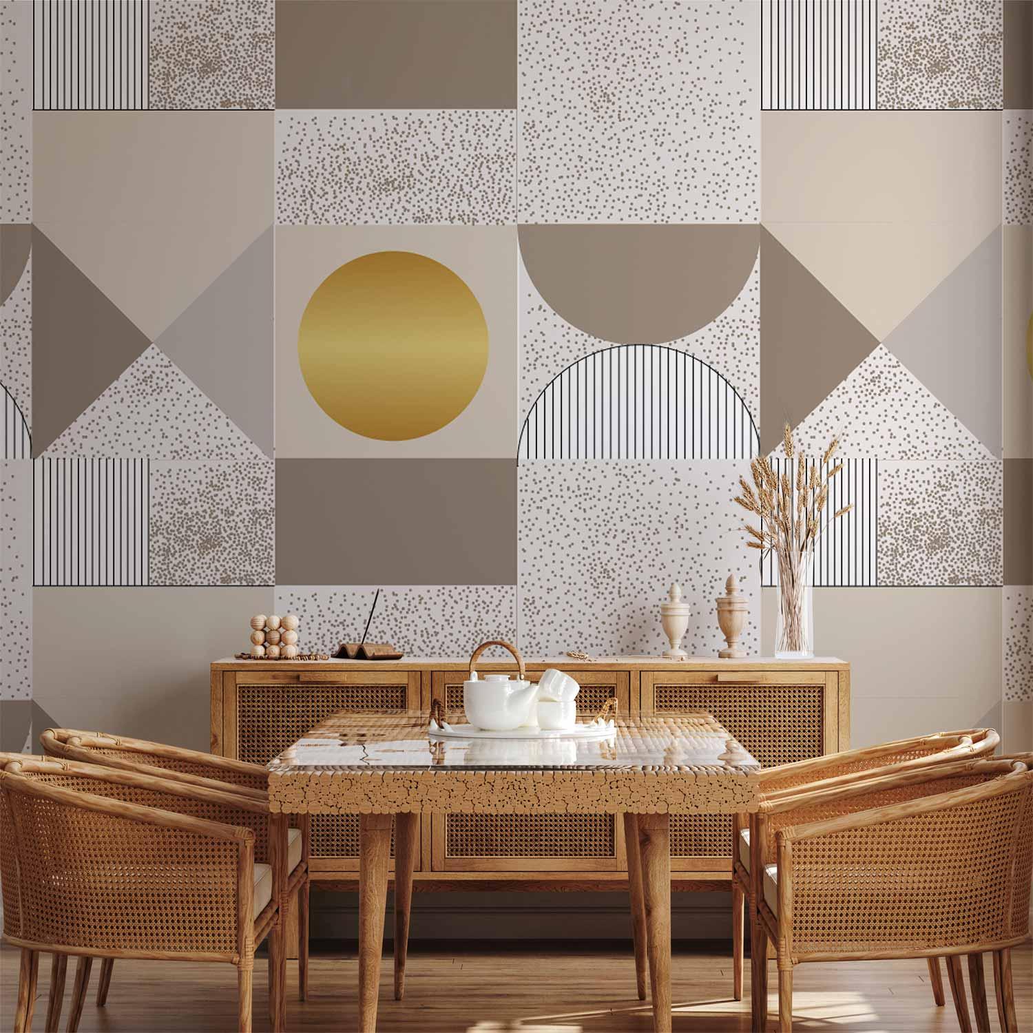 Fototapet med beige og gyldent geometrisk mønster - abstrakt vægdekoration i flere varianter - 500 x 350 cm - Vandtæt