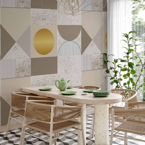 Fototapet abstrakt geometrisk mønster i beige og guld