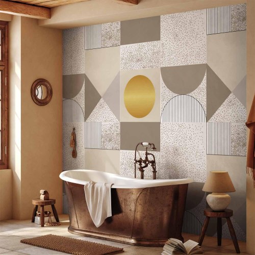 Fototapet abstrakt geometrisk mønster i beige og guld