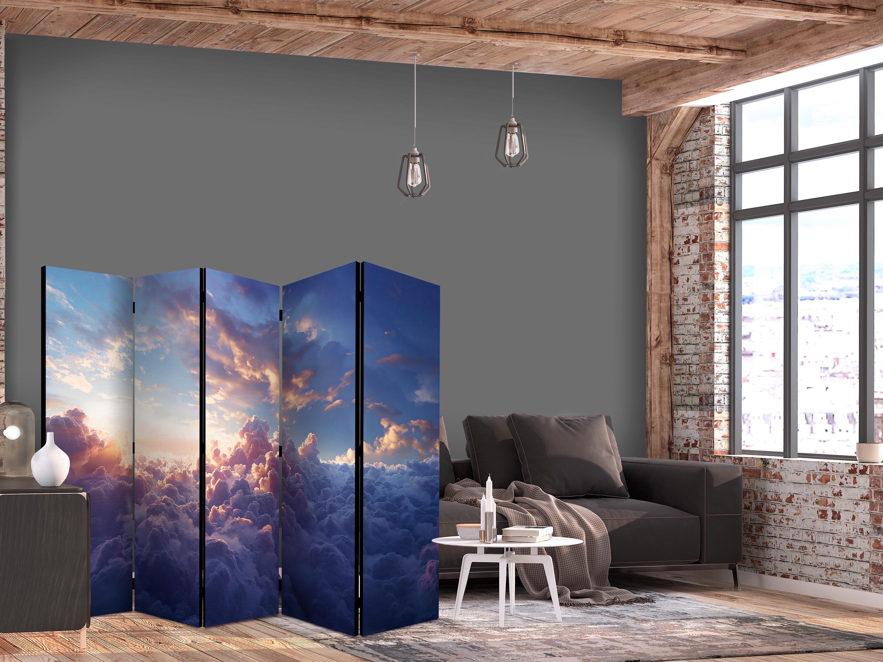 5-panels skærmvæg - Solen bag skyer over havet, 225 x 172 cm - 225 x 172 cm - Akustik