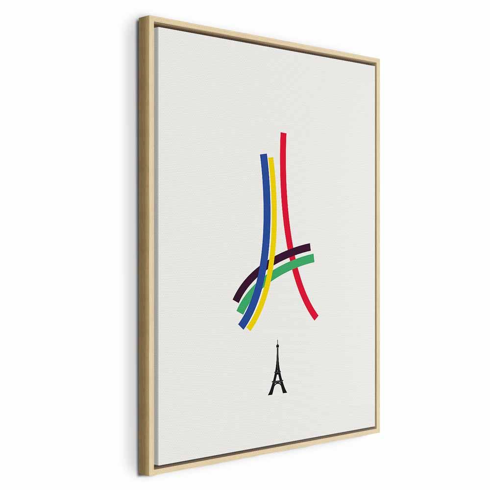 Billede på lærred Eiffel-tårnet - farverig abstrakt vægdekoration - 60 x 90 cm - I en naturlig træramme