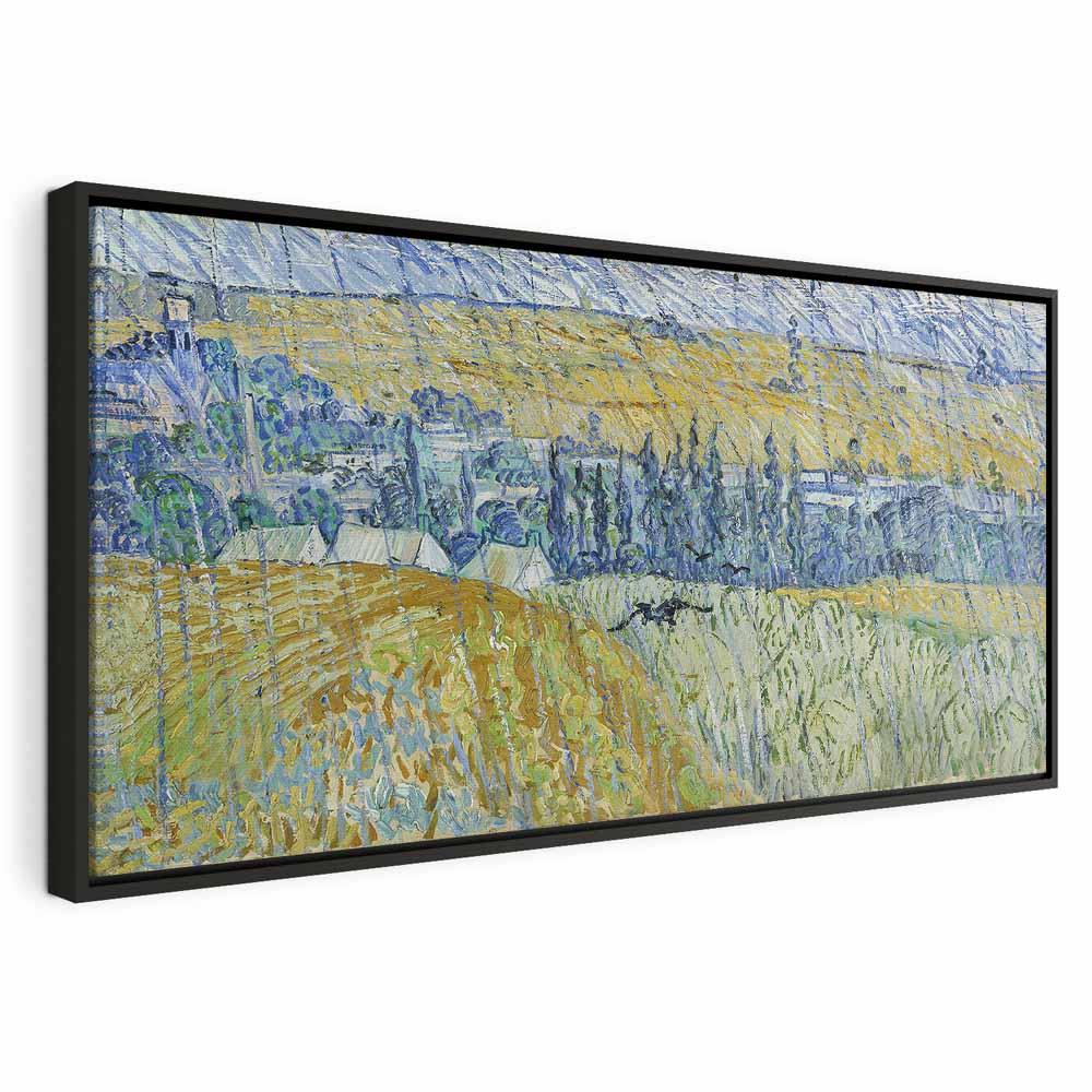 Billede på lærred - Vincent van Gogh - Auvers i regnen - 60 x 30 cm - I en sort træramme
