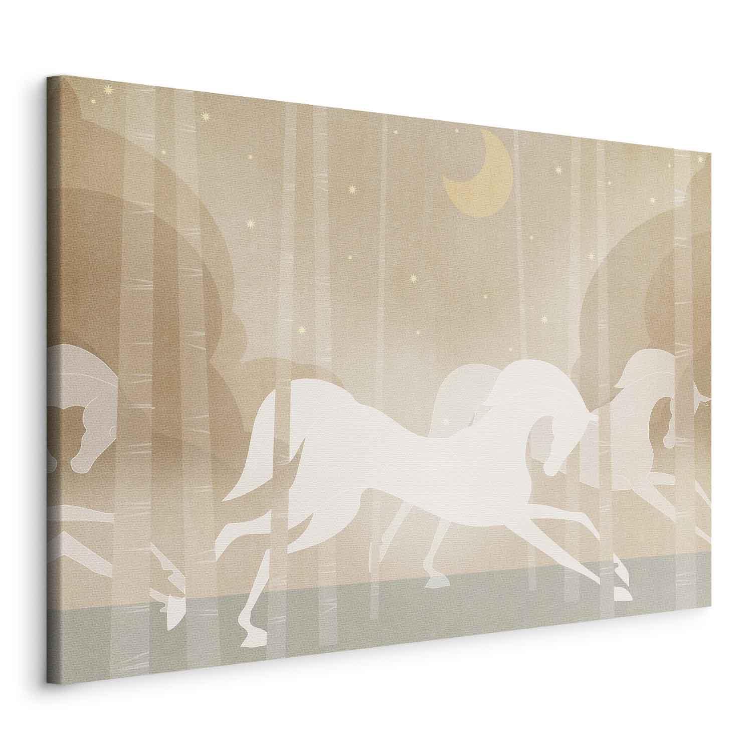 Billede på lærred til børn - Moon Horses i stjerneklar skov - 60 x 40 cm - Standard billede