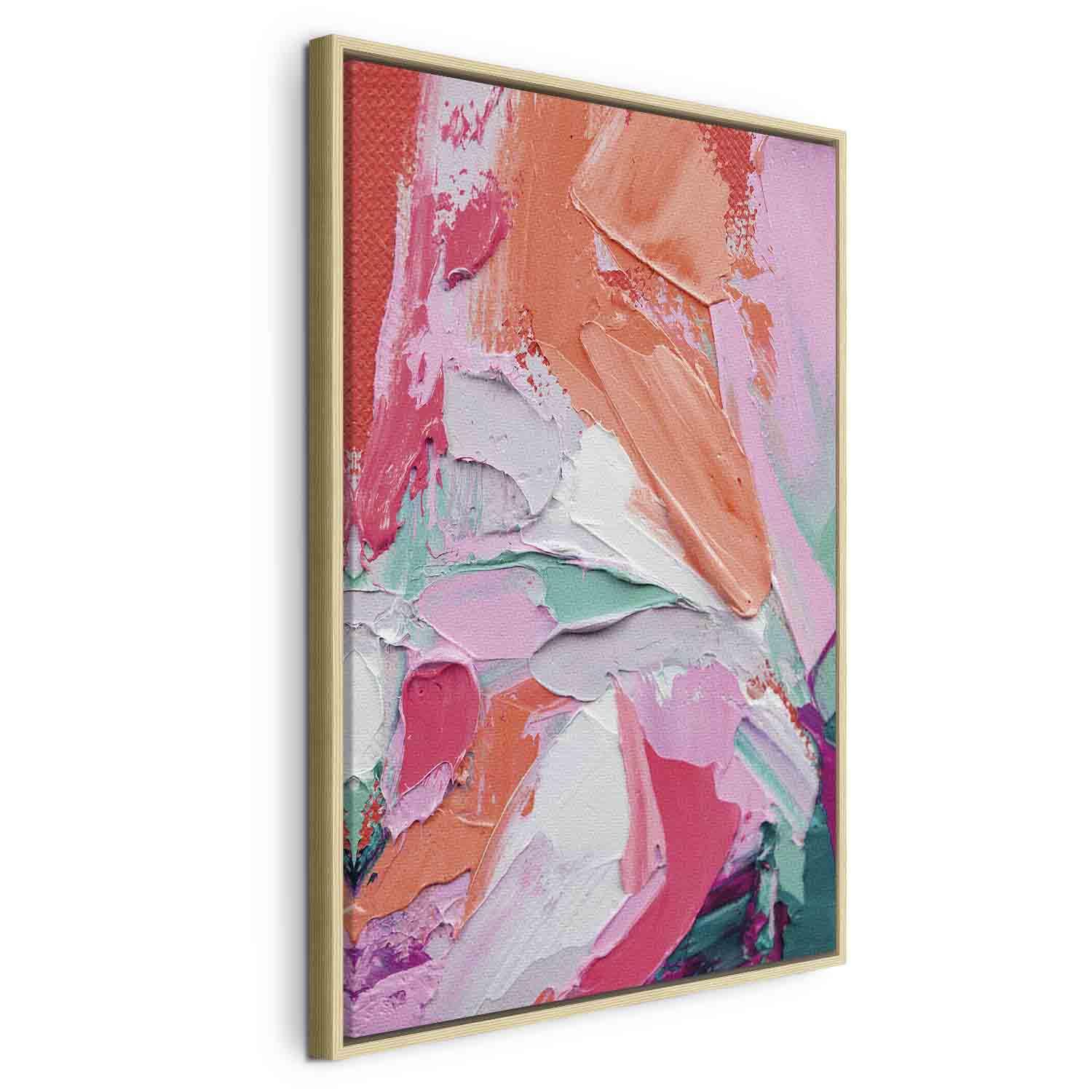 Lærredsbillede - Energetiske farver - abstrakt komposition med intense farver - 60 x 90 cm - I en naturlig træramme