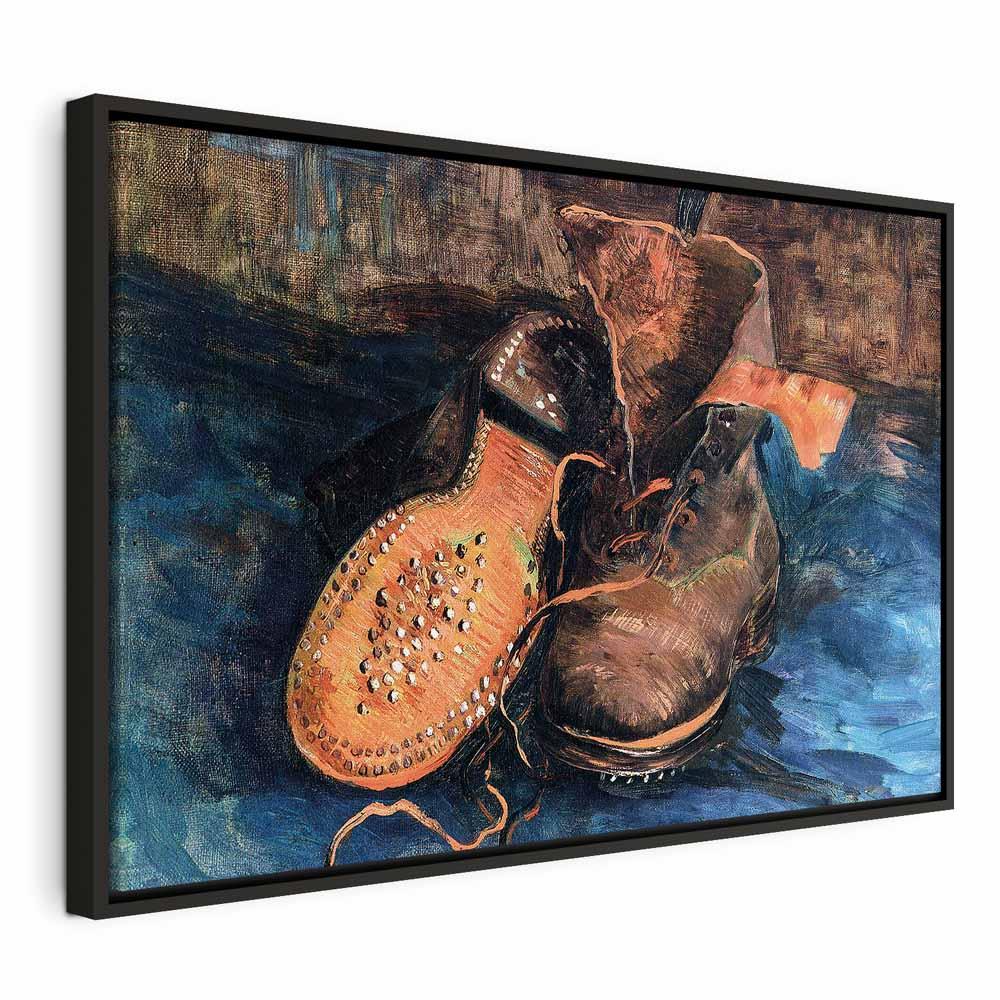 Vincent van Gogh billede på lærred - Et par sko, vægdekoration med kunstmotiv - 90 x 60 cm - I en sort træramme