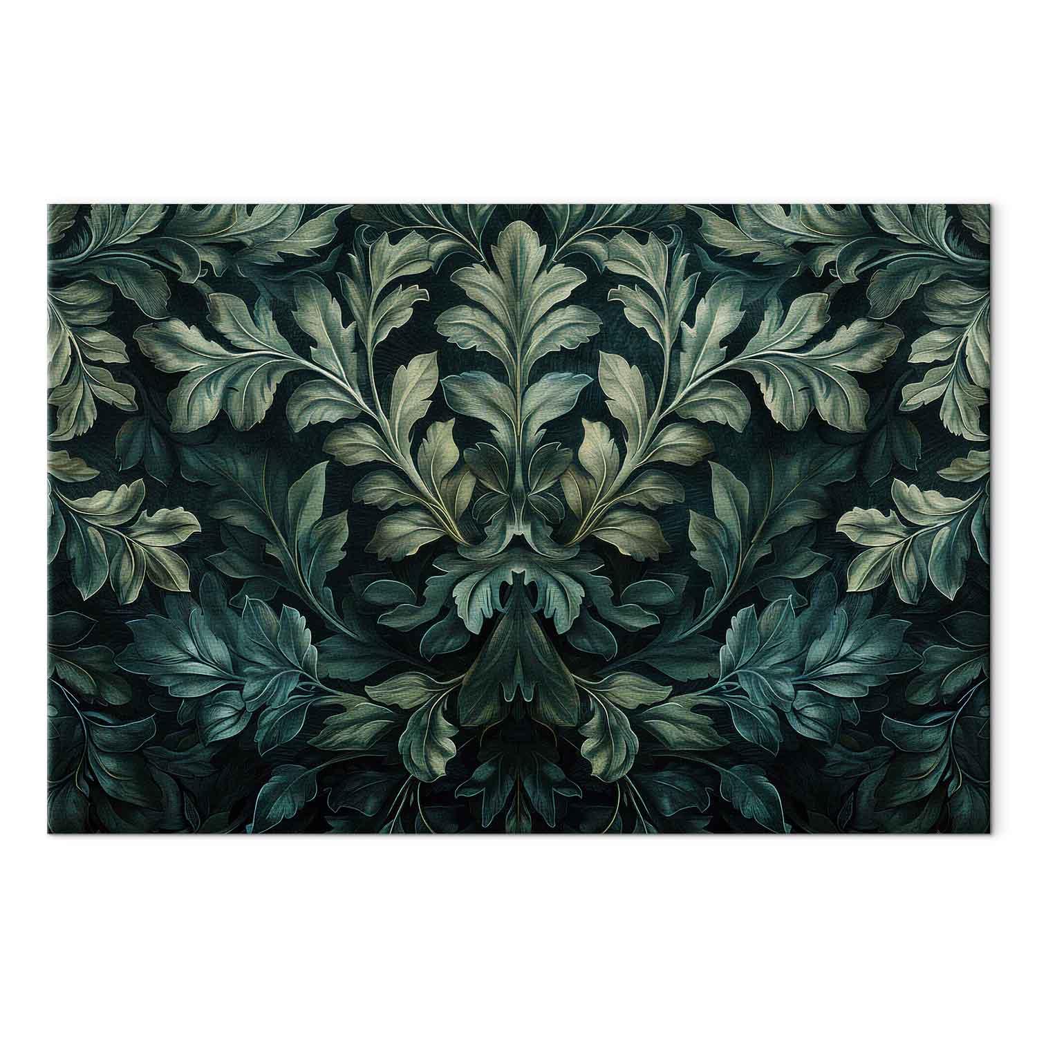 Lærredsbillede Dark Green Victorian Leaves - botanisk vægdekoration med bladmotiv - 60 x 40 cm - Akustisk