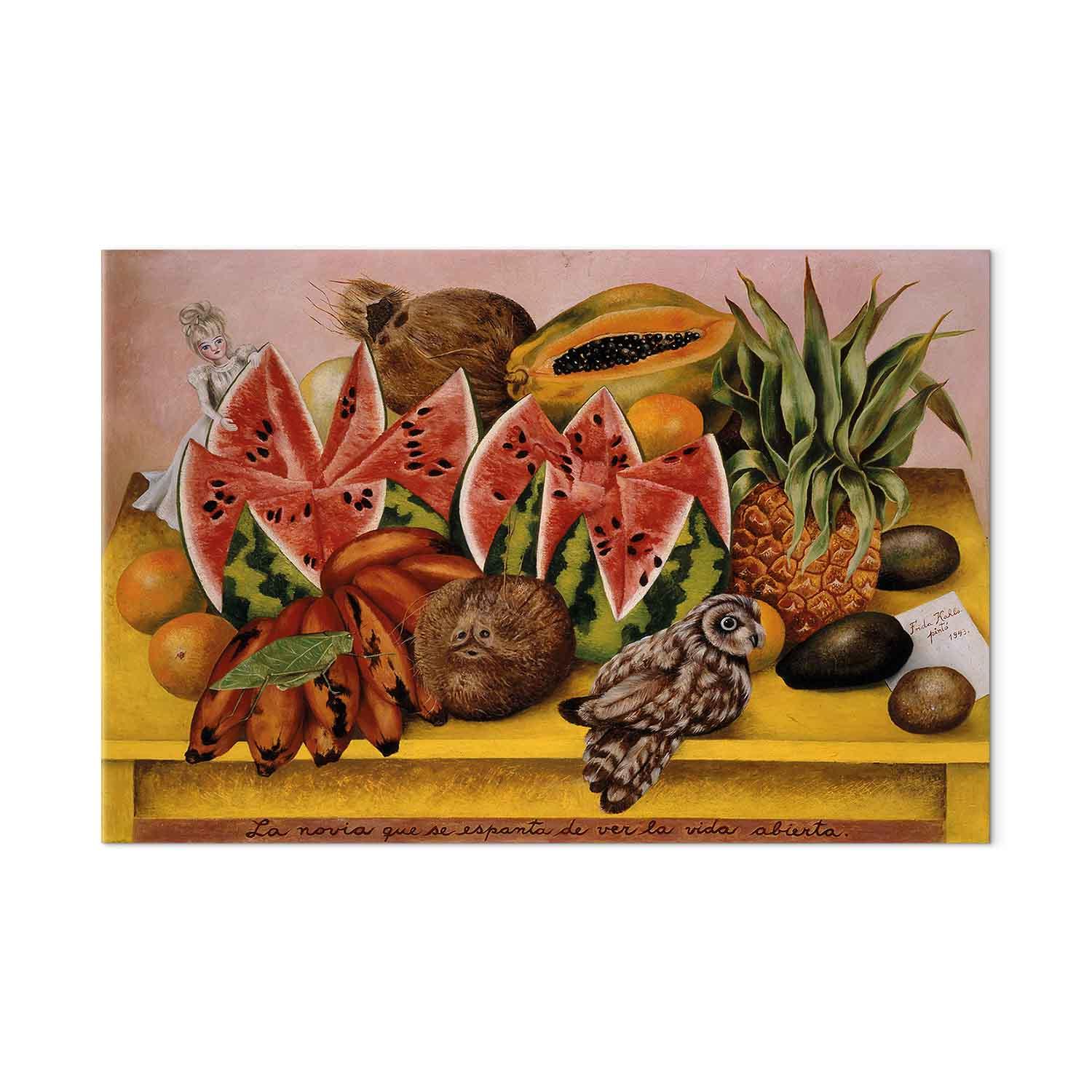 Frida Kahlo billede på lærred - En brud skræmt ved synet af livet åbnet - 90 x 60 cm - Akustisk billede