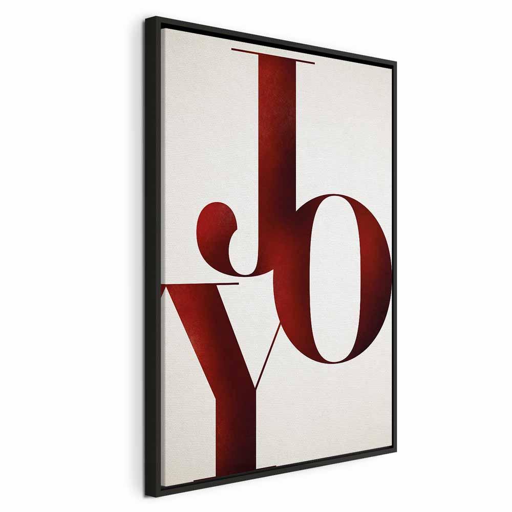 Lærredsbillede Joy - lodret vægbillede med citatmotiv - 80 x 120 cm - I en sort træramme