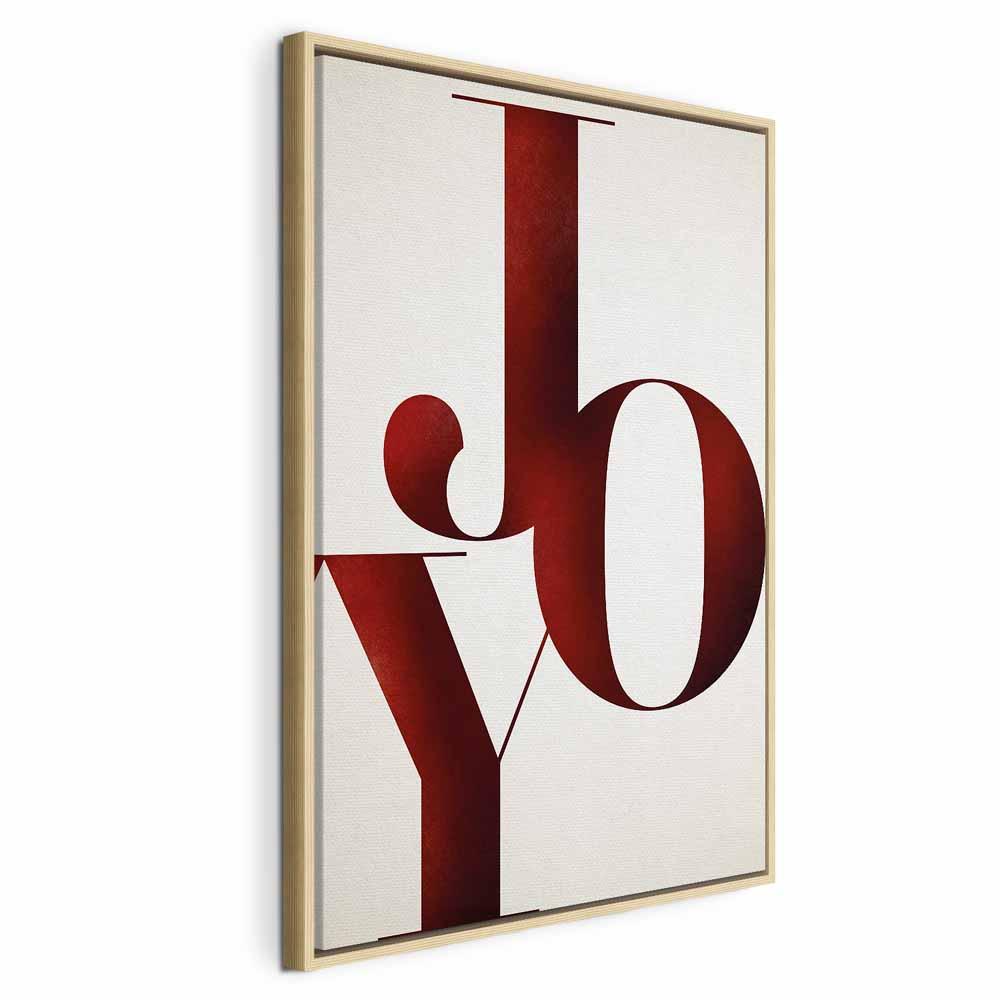 Lærredsbillede Joy - lodret vægbillede med citatmotiv - 80 x 120 cm - I en naturlig træramme