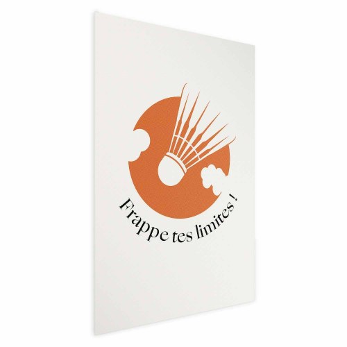 Abstrakt plakat med fjerbold mod den orange sol