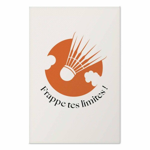 Abstrakt plakat med fjerbold mod den orange sol