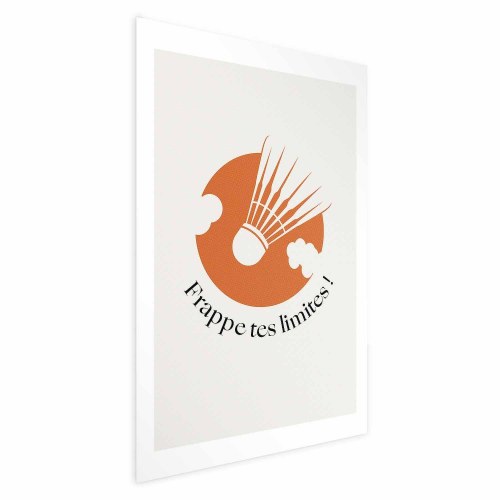 Abstrakt plakat med fjerbold mod den orange sol
