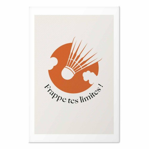 Abstrakt plakat med fjerbold mod den orange sol
