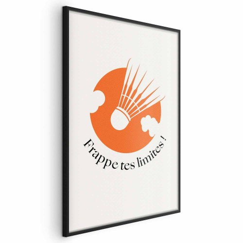 Abstrakt plakat med fjerbold mod den orange sol