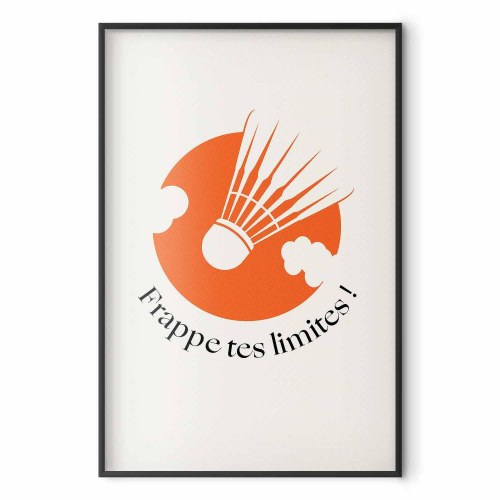 Abstrakt plakat med fjerbold mod den orange sol