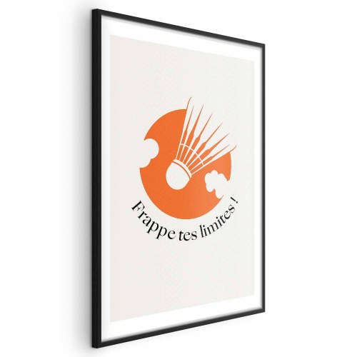Abstrakt plakat med fjerbold mod den orange sol