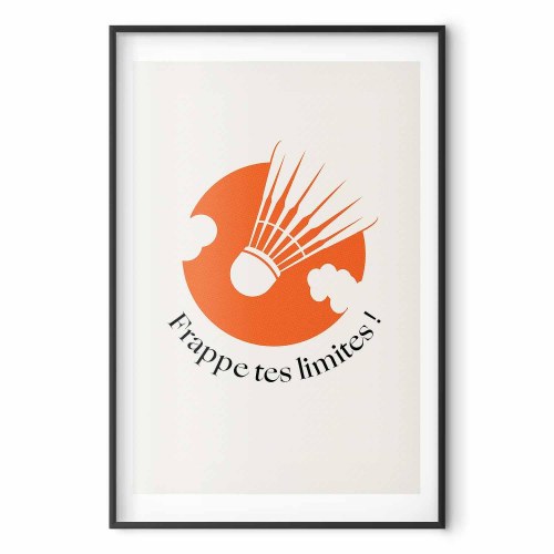 Abstrakt plakat med fjerbold mod den orange sol