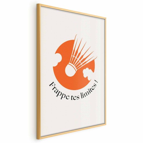 Abstrakt plakat med fjerbold mod den orange sol