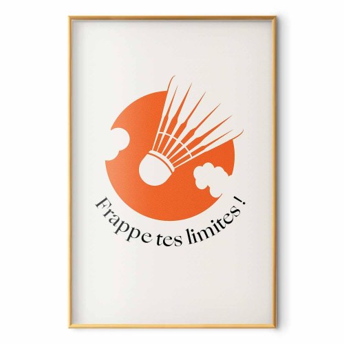 Abstrakt plakat med fjerbold mod den orange sol